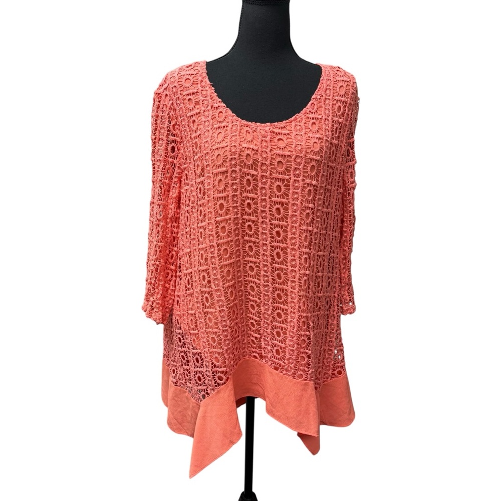 Nicole Marie Coral Lace Overlay Top Large Boho Tunic Blouse